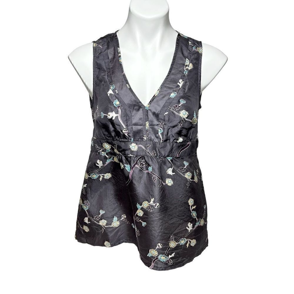 Old Navy gray floral 100% silk sleeveless top size M